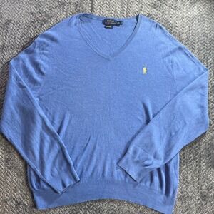 Polo Ralph Lauren Men's Blue‎ Pima Cotton V Neck Sweater XXL